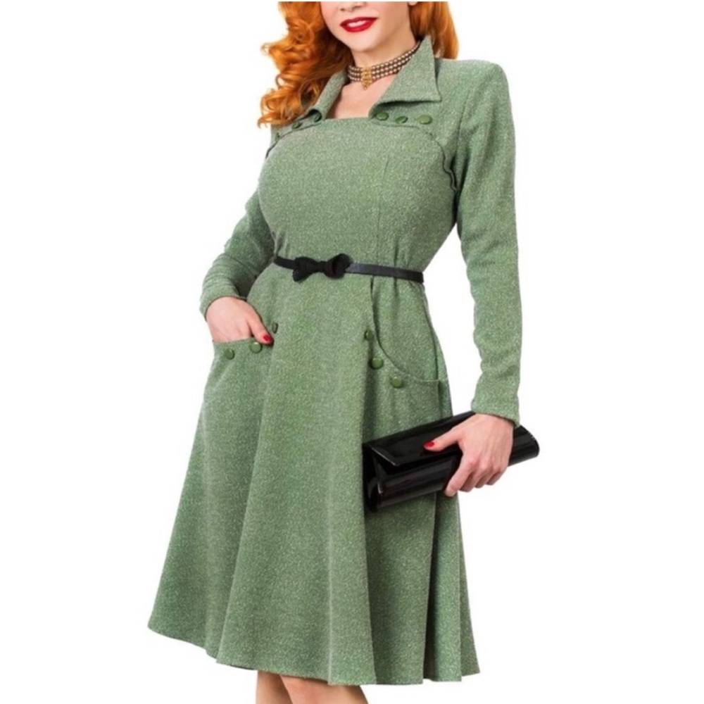 Tatyana Retro Pin up fit and flare frosted green dress S
